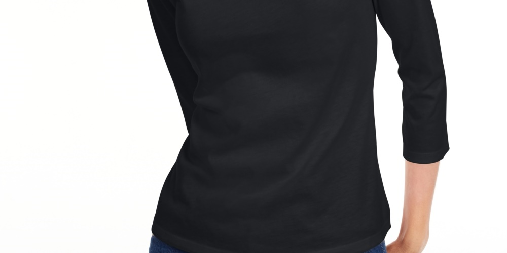 Camiseta feminina lisa Maison Jules com manga 3/4, preta, tamanho XXG