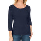 Karen Scott Blusa feminina de algodão com decote redondo, tamanho azul marinho, pequena, P/M
