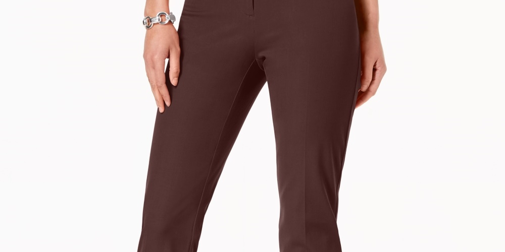 Calça skinny Alfani feminina Petite Hollywood-Waist, marrom, tamanho 14 P