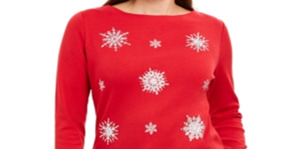 Karen Scott Top Feminino Floco de Neve Enfeitado Vermelho Tamanho Pequeno G
