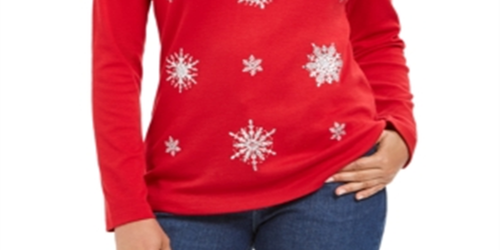 Karen Scott Top Feminino Floco de Neve Enfeitado Vermelho Tamanho Pequeno G