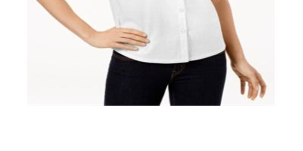 Camisa feminina Karen Scott de algodão com ilhós, branca, tamanho pequeno grande