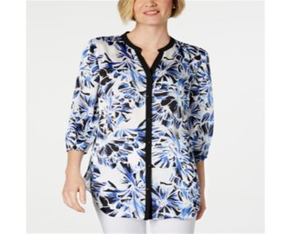 Blusa feminina estampada e lisa JM Collection, azul, tamanho pequeno G