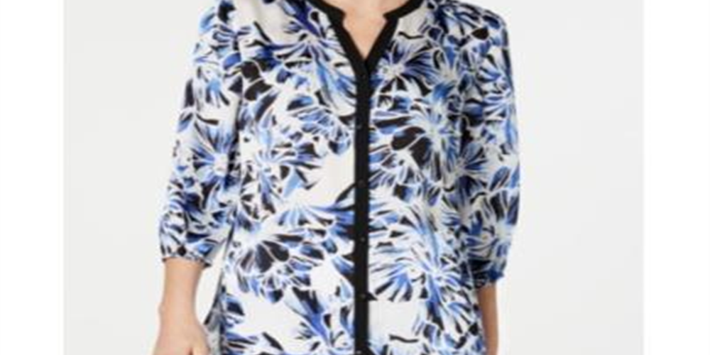 Blusa feminina estampada e lisa JM Collection, azul, tamanho pequeno G