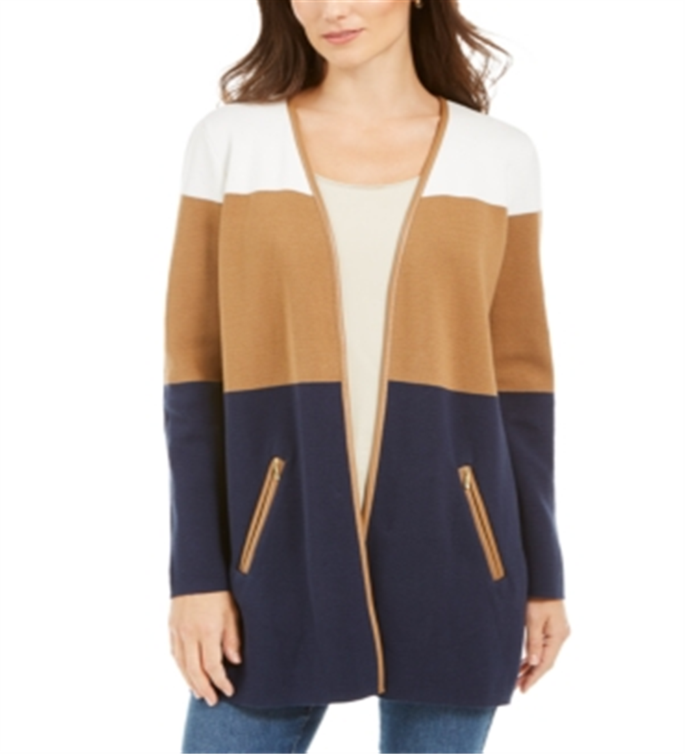 Charter Club Suéter Milano Colorblocked de Algodão Completo Feminino Marrom Tamanho P