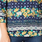 Charter Club Blusa feminina estampada com manga 3/4, azul marinho, tamanho pequeno G