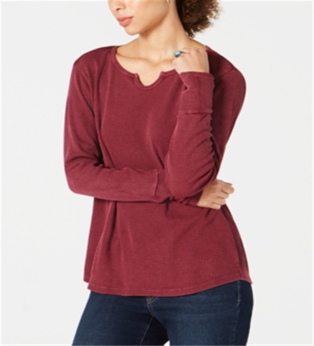 Blusa térmica feminina de algodão estilo &amp; co, tamanho Winestone - Petite L