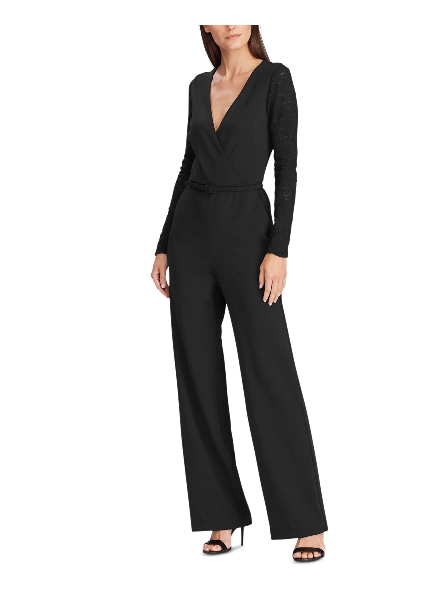 Macacão Ralph Lauren Feminino com Cinto, Manga Longa, Decote em V, Preto, Tamanho 4