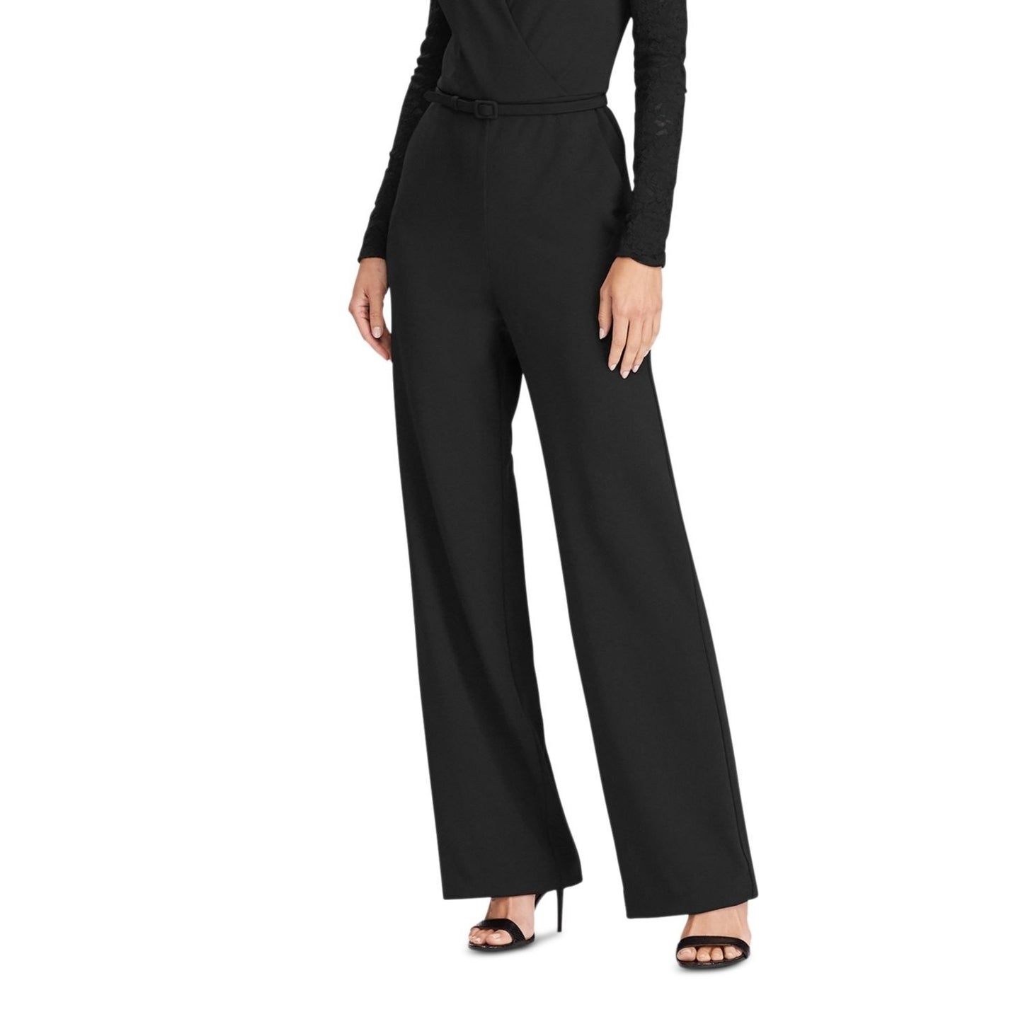 Macacão Ralph Lauren Feminino com Cinto, Manga Longa, Decote em V, Preto, Tamanho 4