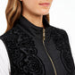 Colete acolchoado de veludo flocado feminino Charter Club, preto, tamanho pequeno G