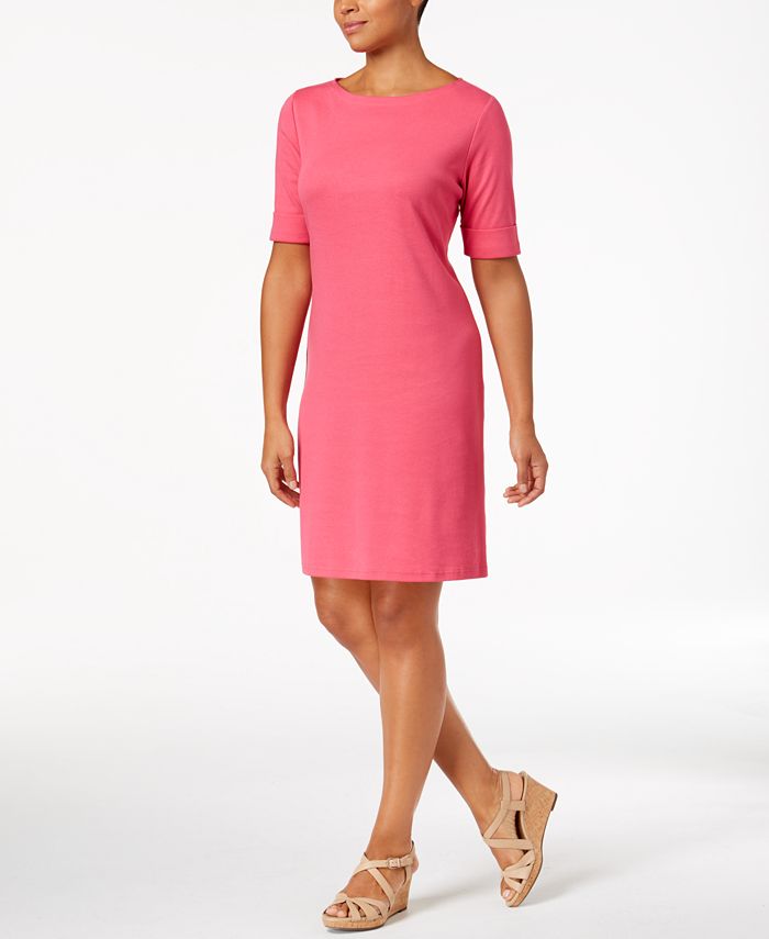 Vestido feminino Karen Scott de algodão com manga cotovelo, rosa, tamanho pequeno G