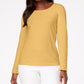 Karen Scott Blusa de algodão feminina com decote redondo, bege-cáqui, tamanho pequeno