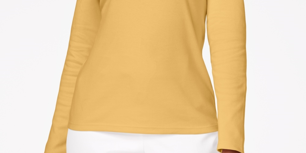 Karen Scott Blusa de algodão feminina com decote redondo, bege-cáqui, tamanho pequeno