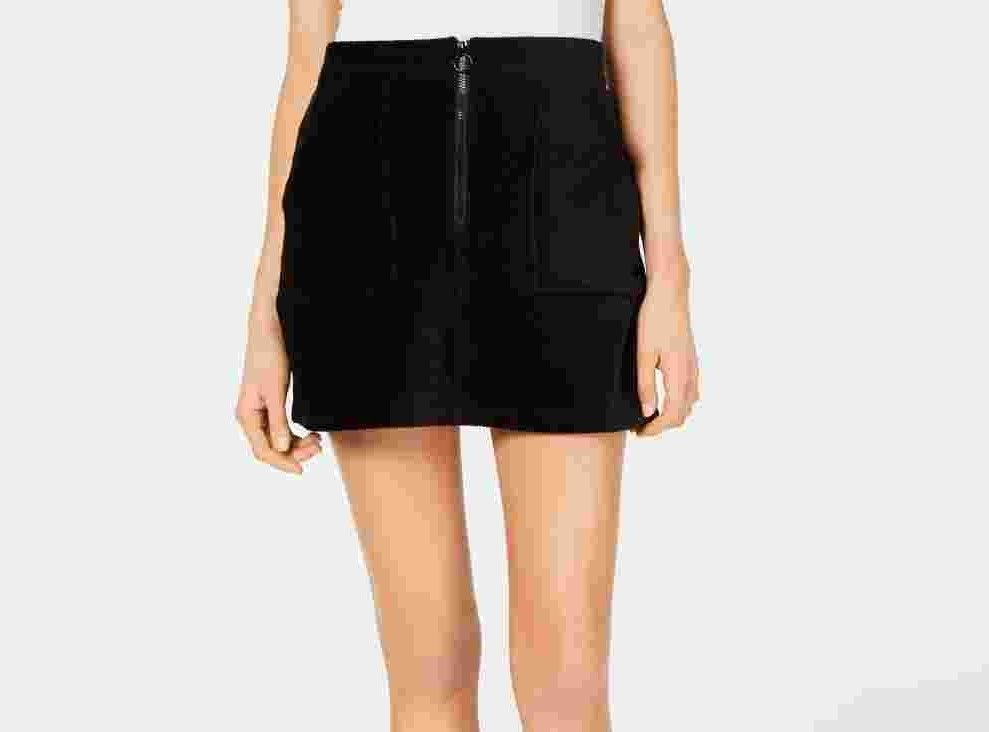 Minissaia de veludo cotelê feminina Rewash, preta, tamanho médio