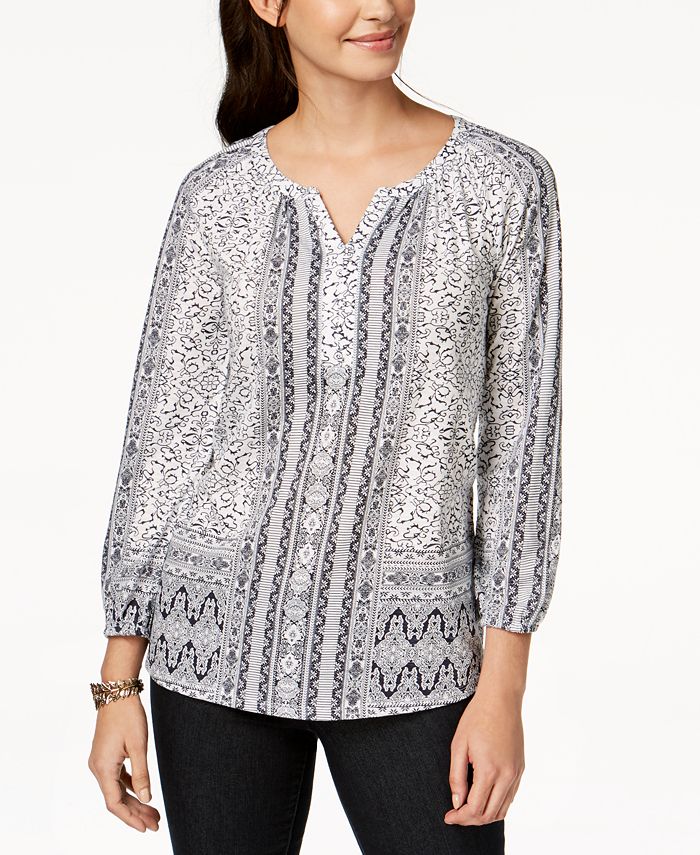 Camiseta básica feminina manga três quartos estilo &amp; co, branca, tamanho pequeno M