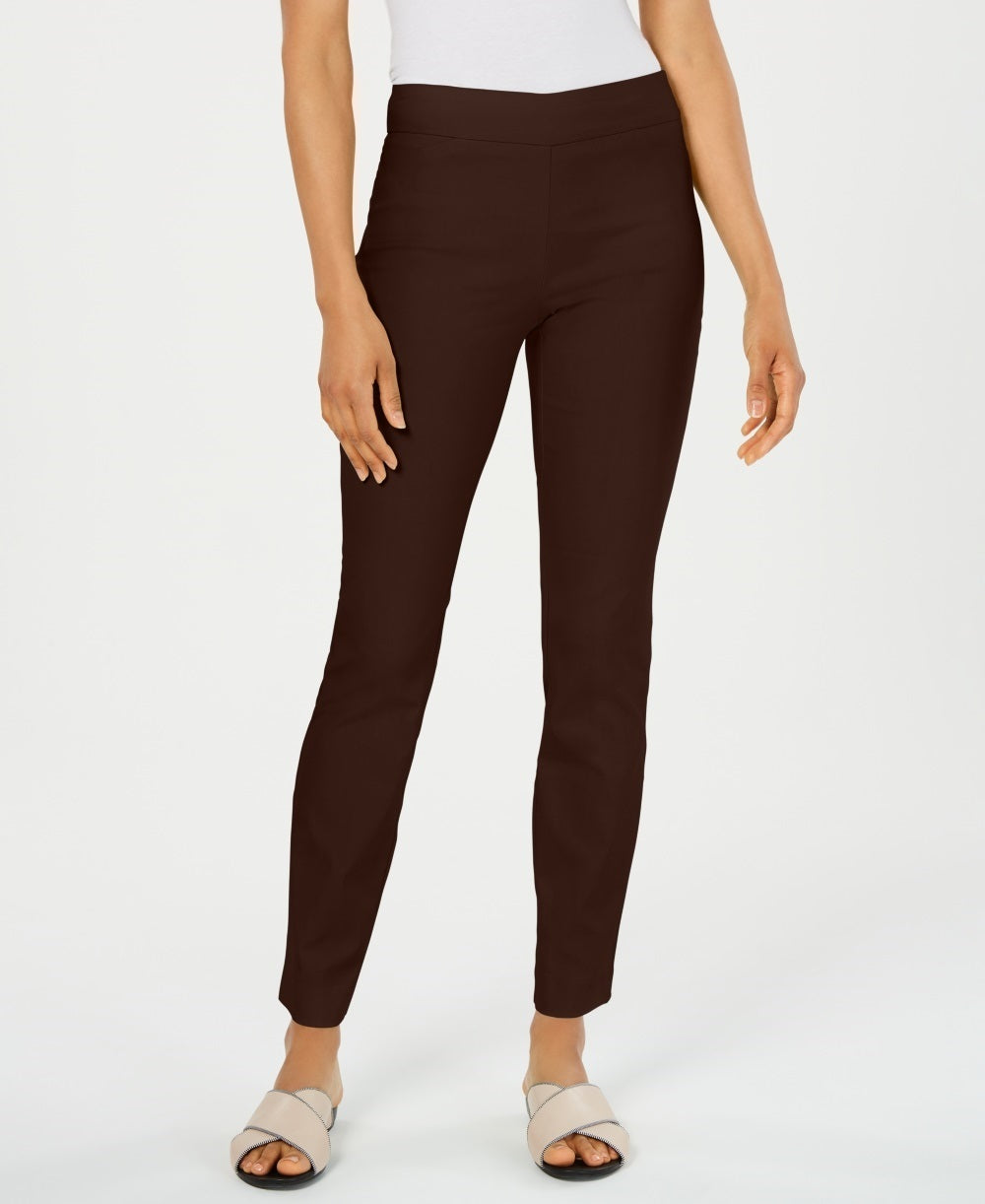 Calças femininas Charter Club Cambridge Skinny Pull-On com controle de barriga, tamanho 4, marrom