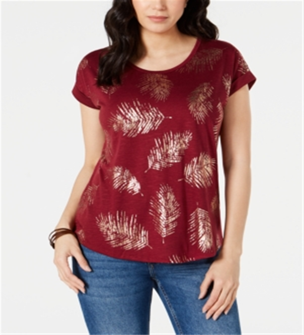 Camiseta feminina com estampa Dolman da Style &amp; Co, tamanho Merlot - Petite M