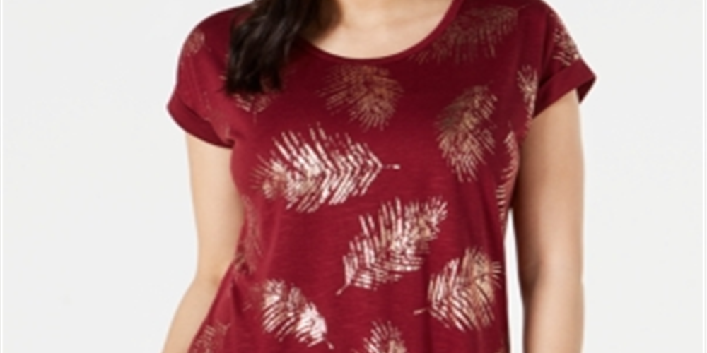 Camiseta feminina com estampa Dolman da Style &amp; Co, tamanho Merlot - Petite M