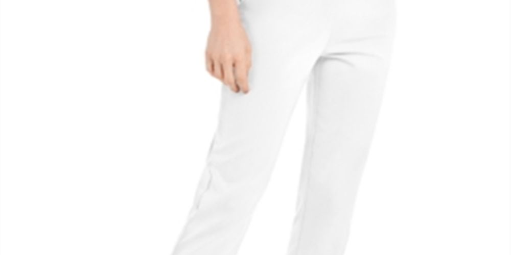 Calça feminina com acabamento em hardware e controle de barriga JM Collection, branca, tamanho XX-G