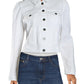 Jaqueta jeans feminina Maison Jules com manga bufante, branca, tamanho grande