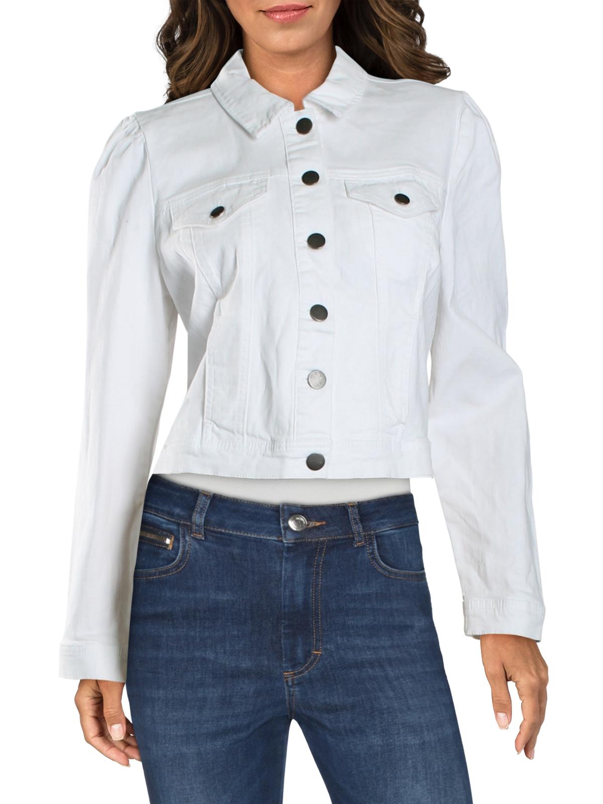 Jaqueta jeans feminina Maison Jules com manga bufante, branca, tamanho grande
