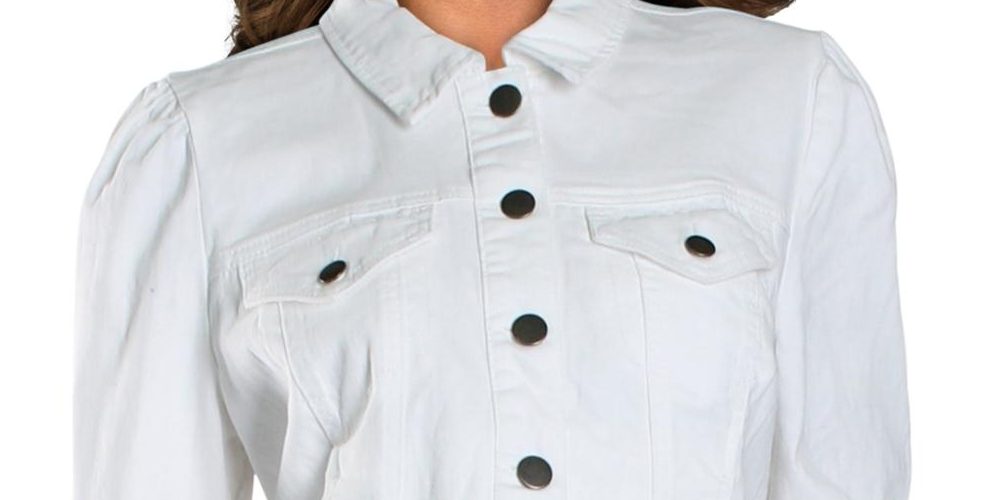 Jaqueta jeans feminina Maison Jules com manga bufante, branca, tamanho grande