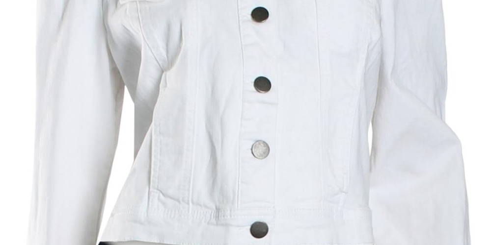 Jaqueta jeans feminina Maison Jules com manga bufante, branca, tamanho grande