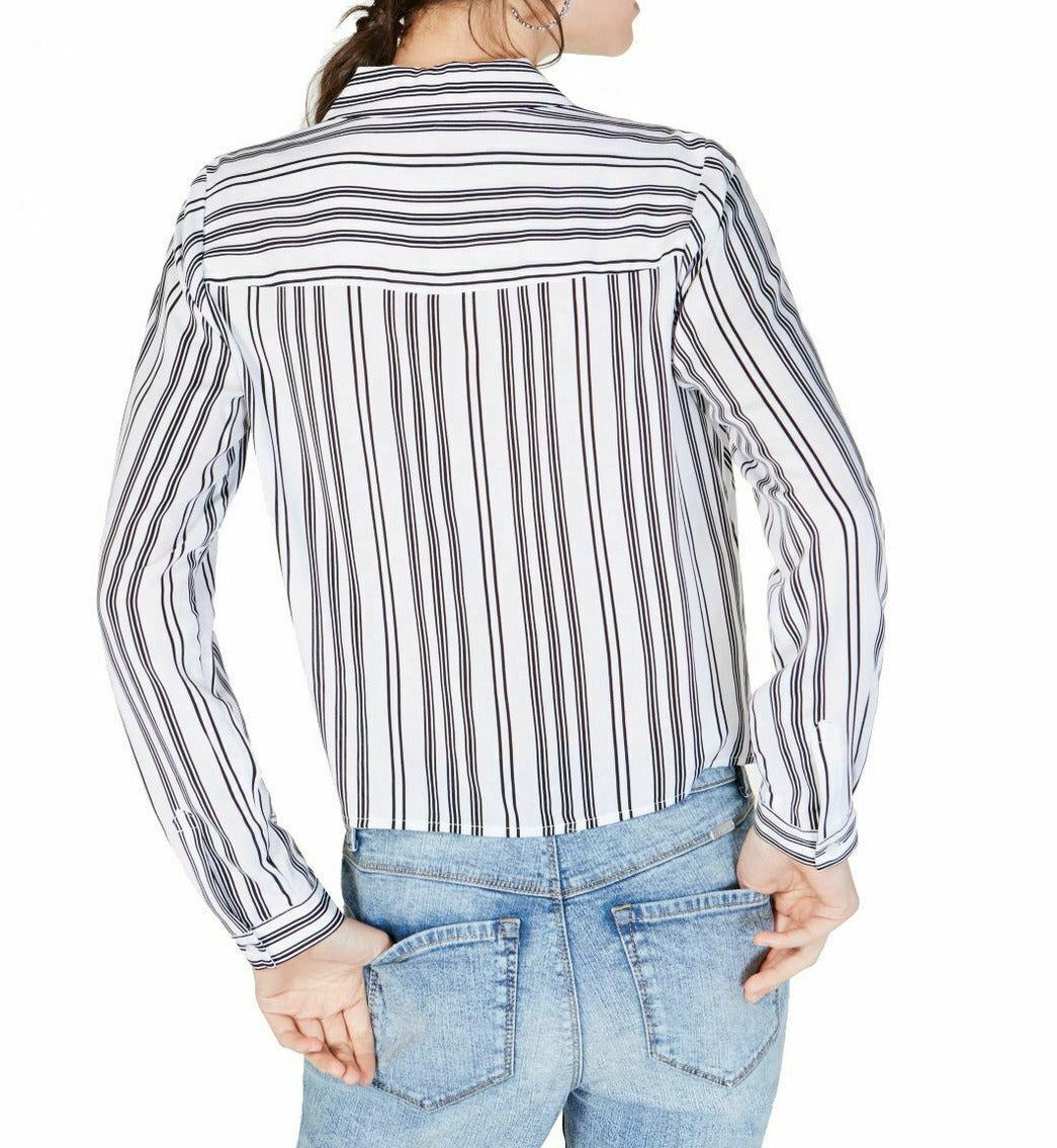 Blusa feminina de cetim granulado com amarração frontal, azul, tamanho XS, da INC International Concepts