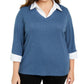Karen Scott Blusa Plus Size Feminina em Algodão Azul Tamanho 0X