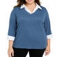 Karen Scott Blusa Plus Size Feminina em Algodão Azul Tamanho 0X