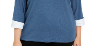 Karen Scott Blusa Plus Size Feminina em Algodão Azul Tamanho 0X