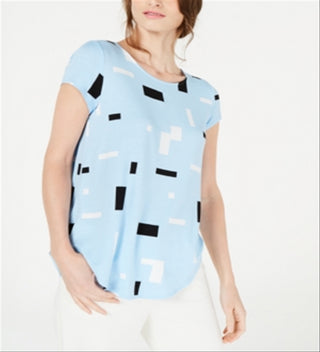 Camiseta feminina estampada Alfani azul tamanho médio