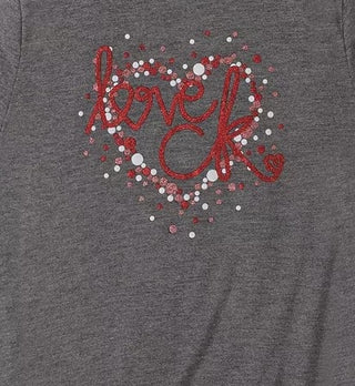 Camiseta Calvin Klein Big Girls Love com manga de golfinho, cor carvão, tamanho 7