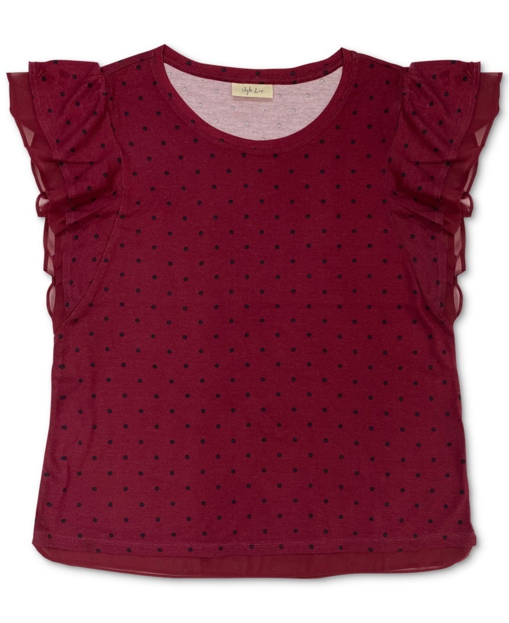 Blusa feminina com estampa de bolinhas e mangas bufantes, tamanho grande, vermelha, estilo &amp; co