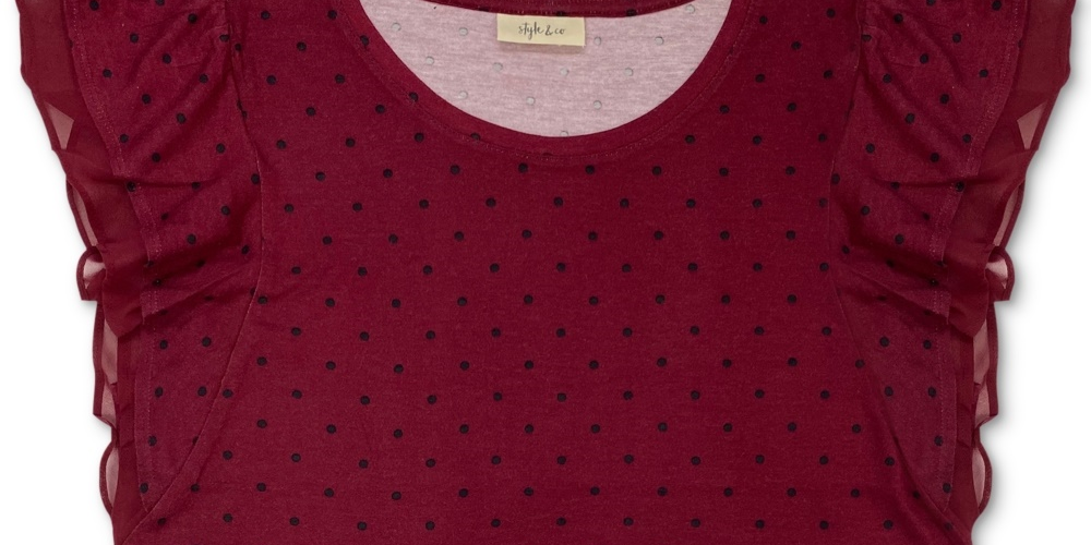 Blusa feminina com estampa de bolinhas e mangas bufantes, tamanho grande, vermelha, estilo &amp; co