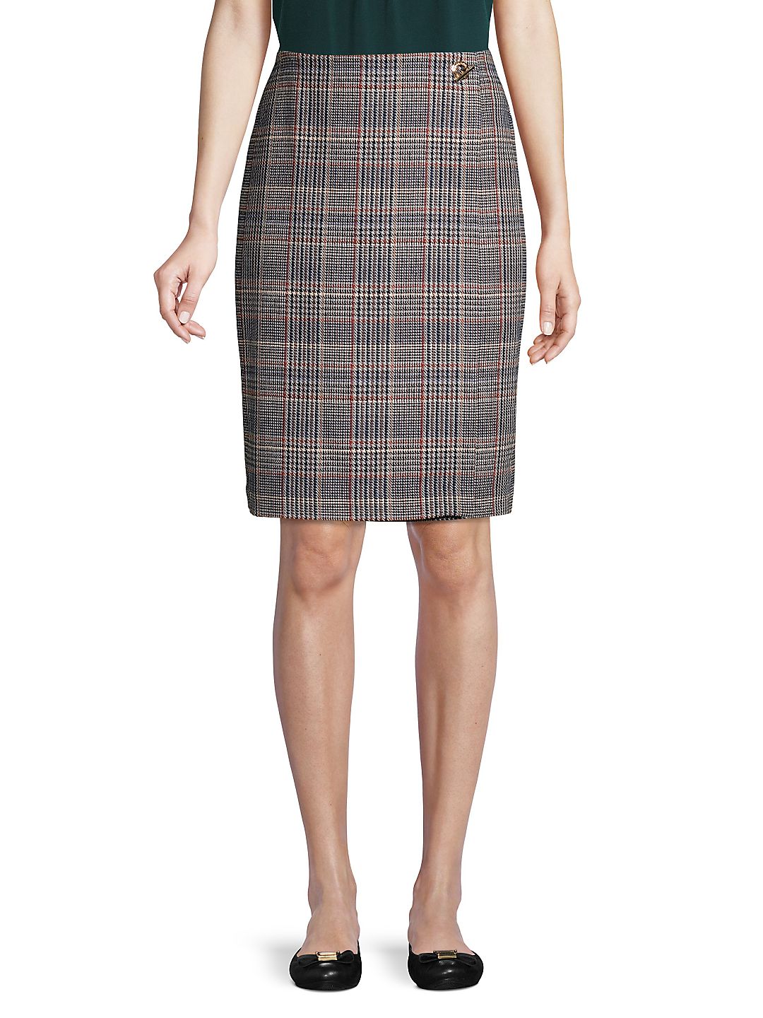 Calvin Klein Saia Lápis Xadrez Tweed Feminina Marrom Tamanho 10