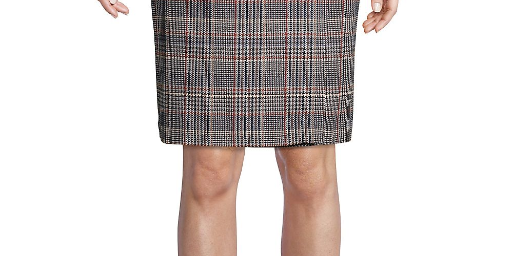 Calvin Klein Saia Lápis Xadrez Tweed Feminina Marrom Tamanho 10