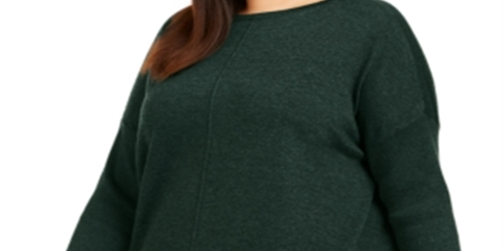 Suéter túnica feminino estilo &amp; co plus com acabamento canelado e costura frontal, verde, tamanho 0X