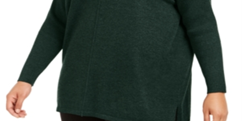 Suéter túnica feminino estilo &amp; co plus com acabamento canelado e costura frontal, verde, tamanho 0X
