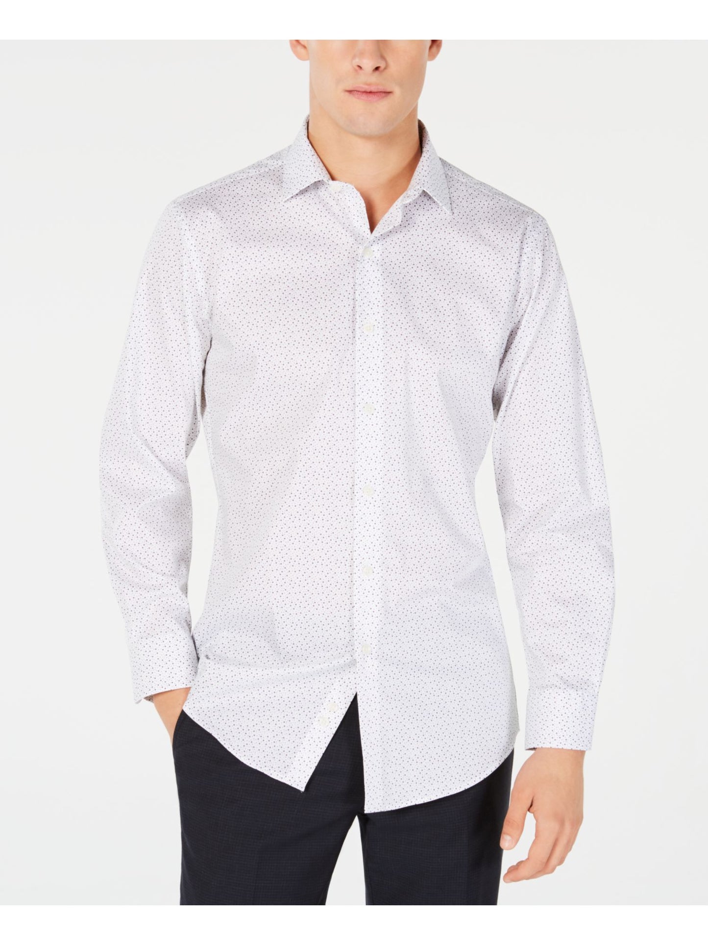 Camisa social masculina Bar III com gola clássica, tamanho 32x33, branca e verde
