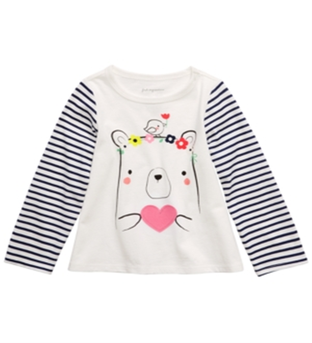 Camiseta infantil de algodão listrada com urso First Impressions para meninas, branca, tamanho 2T
