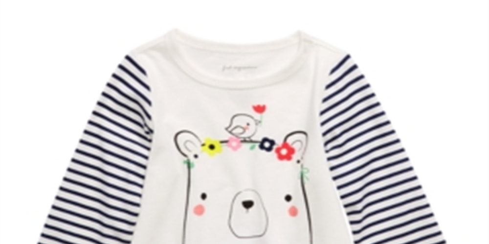 Camiseta infantil de algodão listrada com urso First Impressions para meninas, branca, tamanho 2T