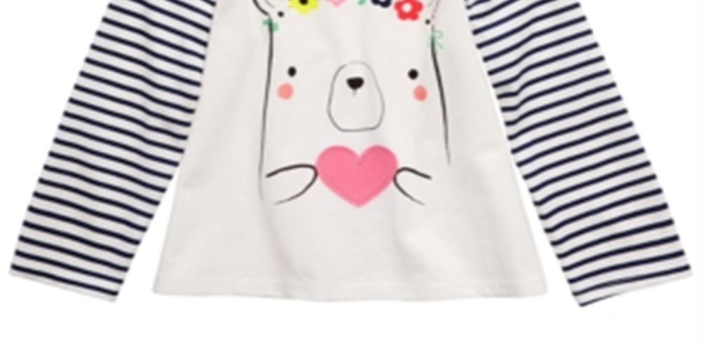 Camiseta infantil de algodão listrada com urso First Impressions para meninas, branca, tamanho 2T