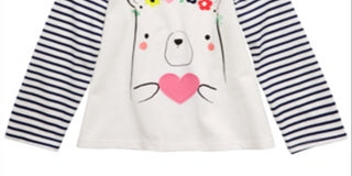 Camiseta infantil de algodão listrada com urso First Impressions para meninas, branca, tamanho 2T