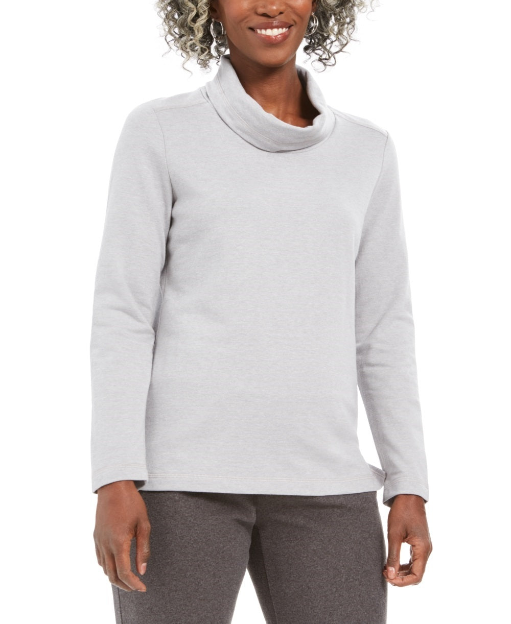 Blusa feminina Karen Scott com gola alta e manga comprida mesclada, cinza, tamanho pequeno grande