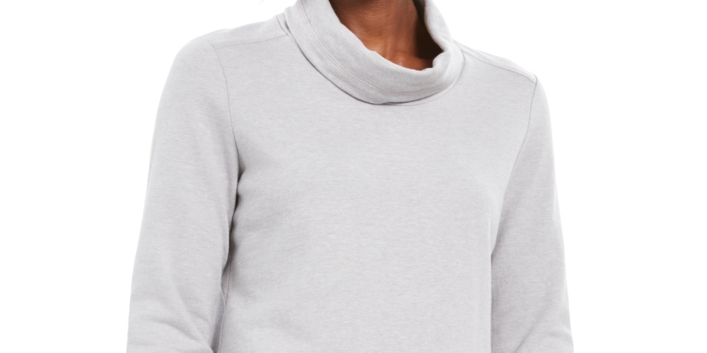 Blusa feminina Karen Scott com gola alta e manga comprida mesclada, cinza, tamanho pequeno grande