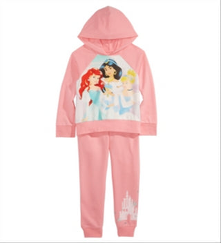 Conjunto de 2 peças de blusa com capuz e calça de moletom do esquadrão das princesas da Disney para meninas, rosa, tamanho 4