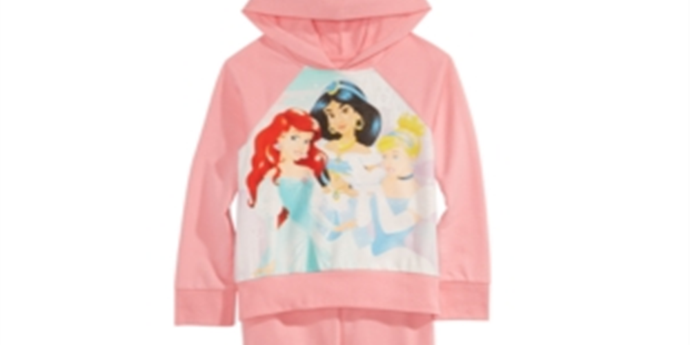 Conjunto de 2 peças de blusa com capuz e calça de moletom do esquadrão das princesas da Disney para meninas, rosa, tamanho 4