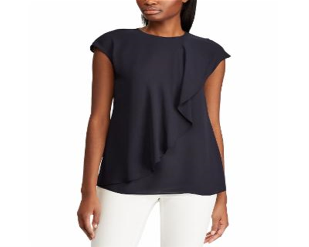 Blusa Ralph Lauren Feminina Manga Curta Georgette Azul Marinho Tamanho Pequeno M