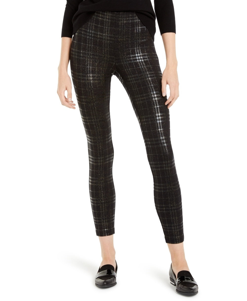 Leggings femininas xadrez brilhantes Maison Jules, pretas, tamanho XX-G